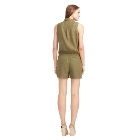 Ralph Lauren linen blend sleeveless romper olive green pockets Size 10 - Picture 7 of 8